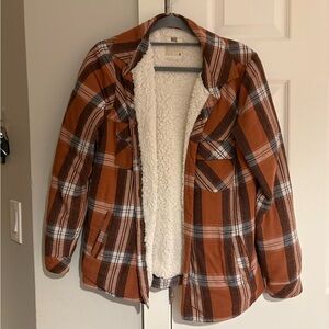 RSQ Orange Plaid Sherpa-Lined Jacket